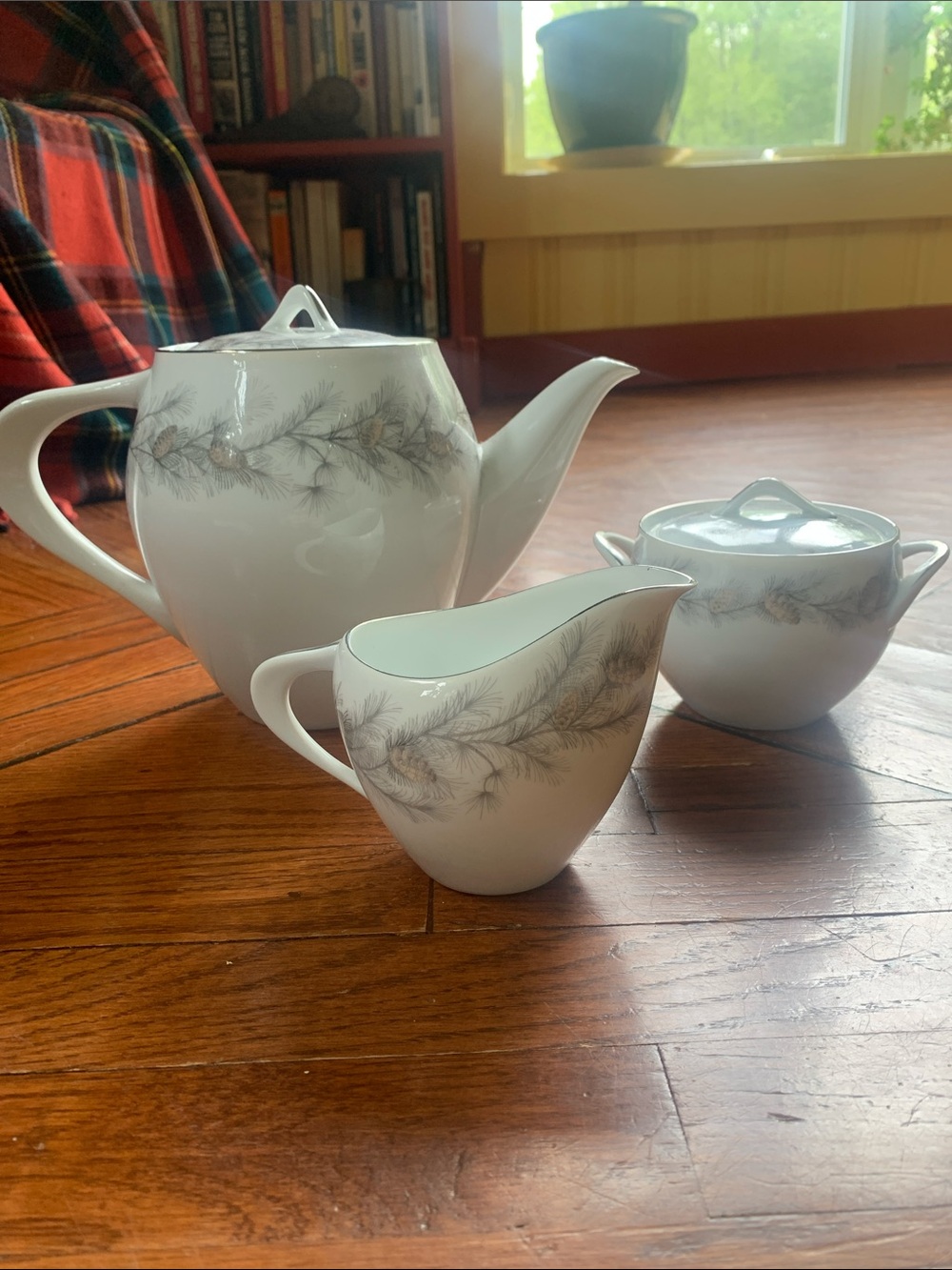 Vintage Sango Sierra Pines Tea Set Tea Pot Creamer Sugar Bowl